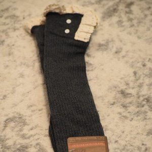 NWT Women's Ribbed Gray Stockings, Crochet Lace Top, Bit and Bridle